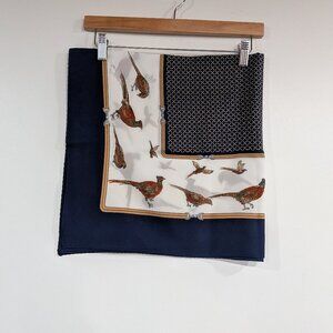 Gina Ruccini Pheasant Pattern Scarf Navy White Burgundy Brown VINTAGE